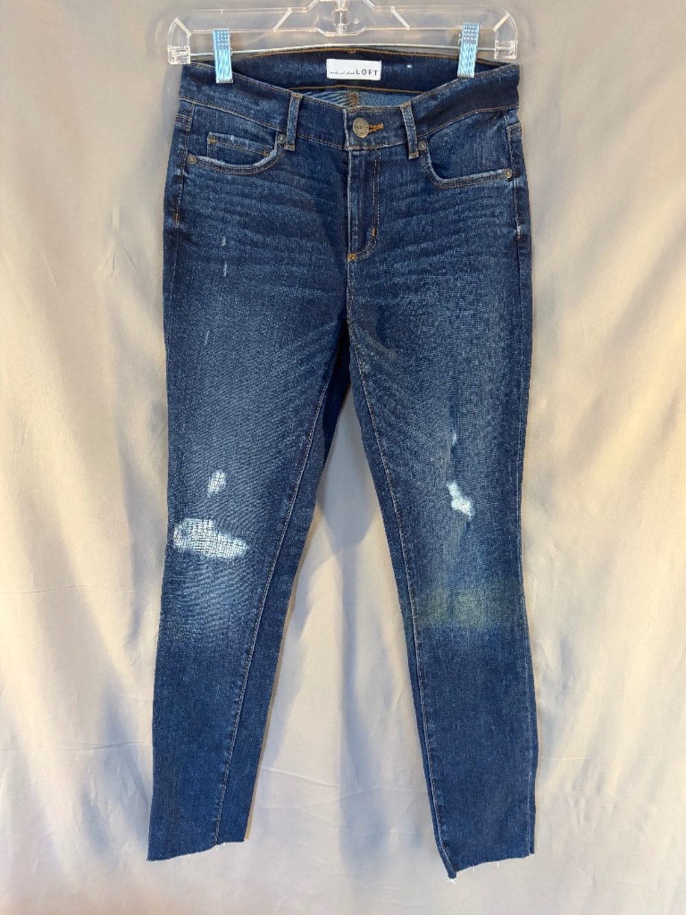 LOFT Modern Skinny Jeans with Distressed Leg Features, Blue color - Size 26 | 2